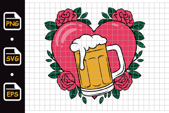 Beer Mug with Heart and Roses: Graphics and Illustrations