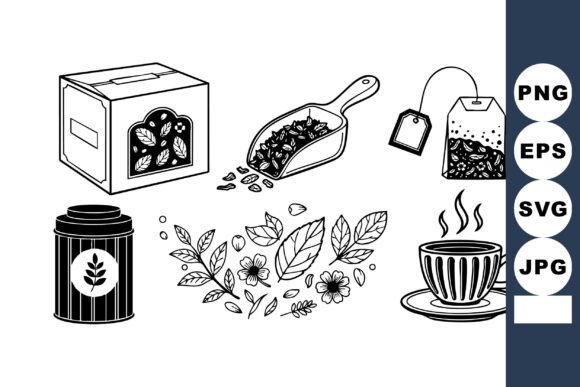 Black Line Art Tea Elements: Graphics for Crafts & Blogs