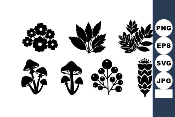 Black Silhouette Floral Leaves Vector: Crafts & Graphics