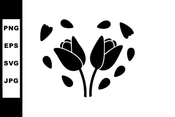 Black Silhouette of Two Tulip Flowers Wi Graphics and Illustrations
