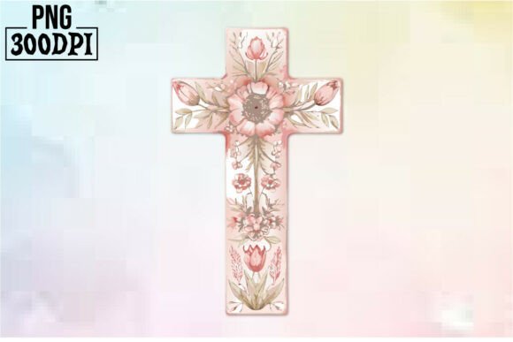 Cross Pink Ribbon Flowers Clipart 10