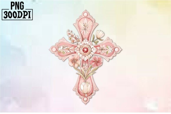 Cross Pink Ribbon Flowers Clipart 15: Graphics for Crafts