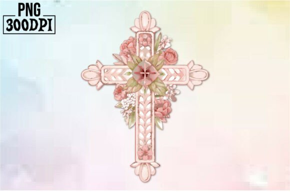 Cross Pink Ribbon Flowers Clipart 16 for Crafts & Graphics