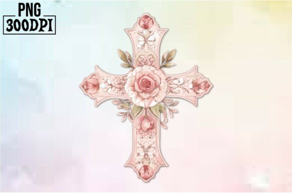 Cross Pink Ribbon Flowers Clipart 3: Graphics for Crafts