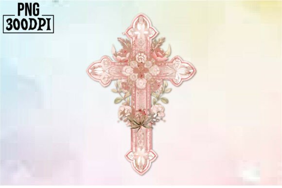 Cross Pink Ribbon Flowers Clipart 4: Graphics for Crafts