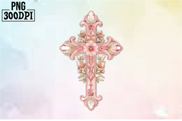 Cross Pink Ribbon Flowers Clipart 6 for Crafts & Graphics
