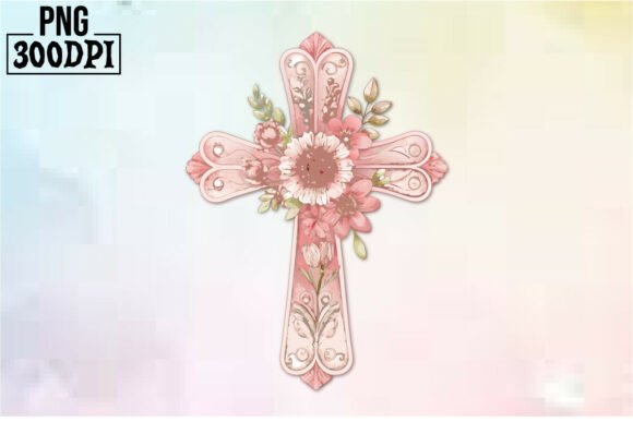 Cross Pink Ribbon Flowers Clipart 9 for Graphics & Crafts