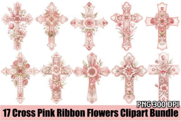 Cross Pink Ribbon Flowers Clipart Bundle Review