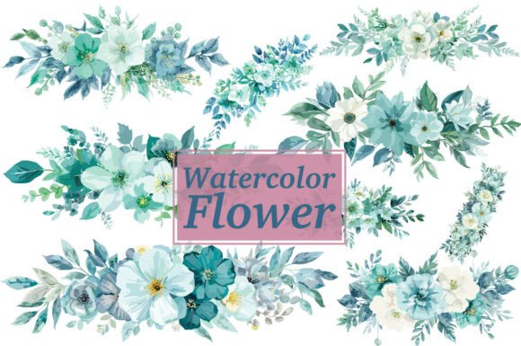 Elegant Blue Watercolor Blooms: Graphics for Decorative Elements