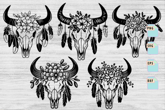 Floral Bull Skull Bundle: Graphics for Crafts