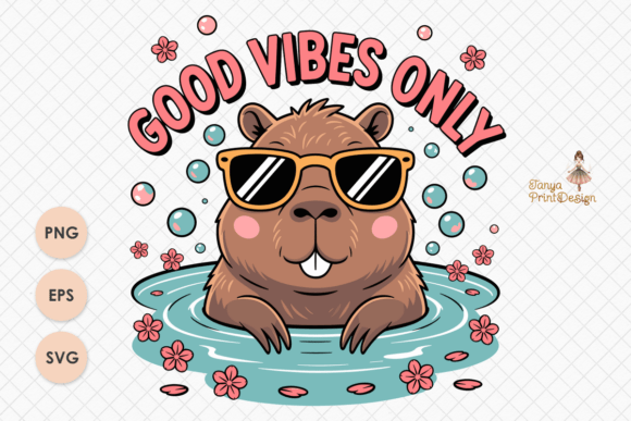 Good Vibes Only Capybara – Cute Clipart