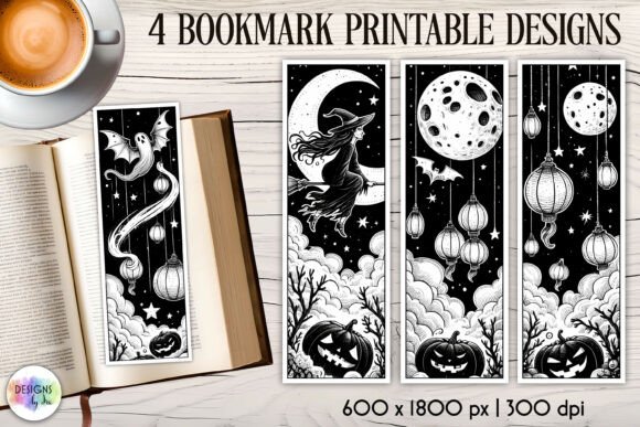 Halloween Bookmarks, Gothic Black White