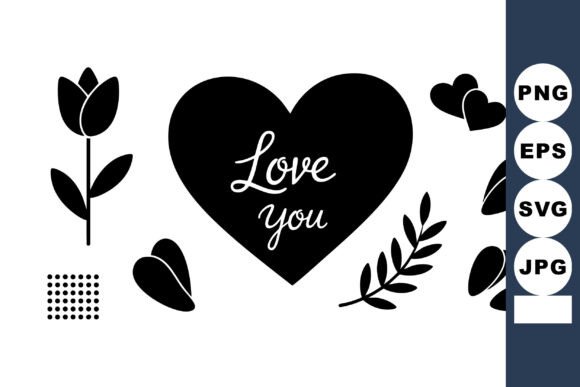Heart Love You Text with Tulip Flowers