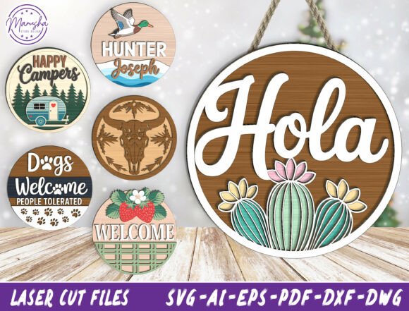 Hola Round Sign SVG Bundle for Spring Amp Laser Cutting