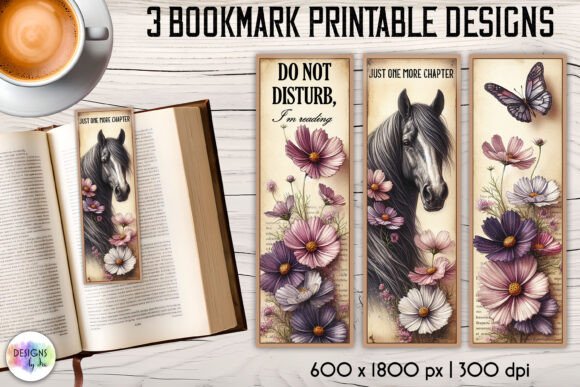 Horse and Flowers Vintage Bookmarks Graphics