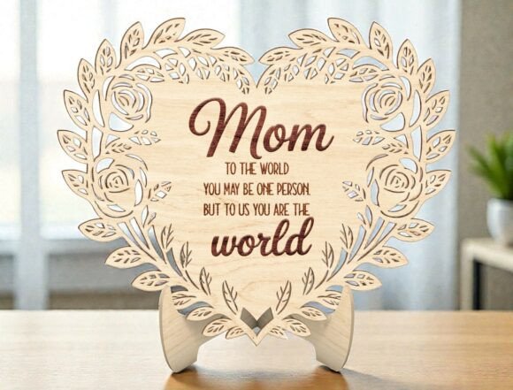 Mom Floral Heart Sign SVG: Laser Cutting for Mother S Day