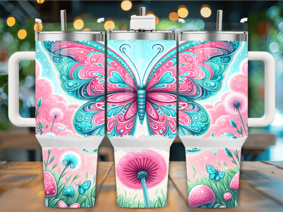 Pink Butterfly 40oz Tumbler Wraps & Graphics