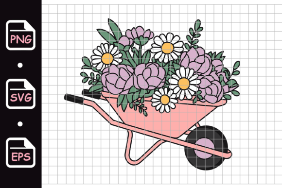 Pink Wheelbarrow with Colorful Flowers Graphics