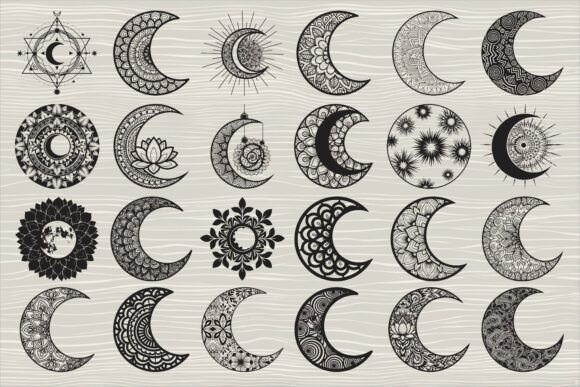 Romantic Mandala Crescent Moon2: Graphics for Crafts