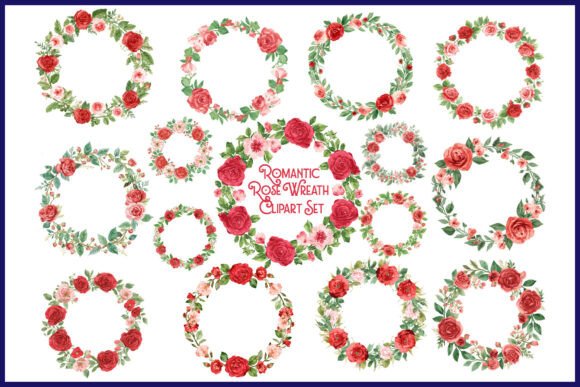 Romantic Rose Wreath Clipart Set: Graphics for Crafts