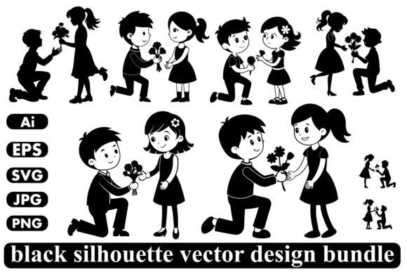 Silhouette Man and Woman Giving Flowers