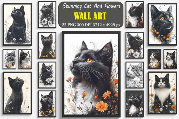 Stunning Cat & Flowers: Graphics for Backgrounds