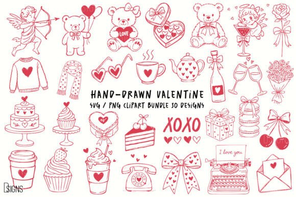 Valentine SVG Hand-Drawn Line Art Bundle