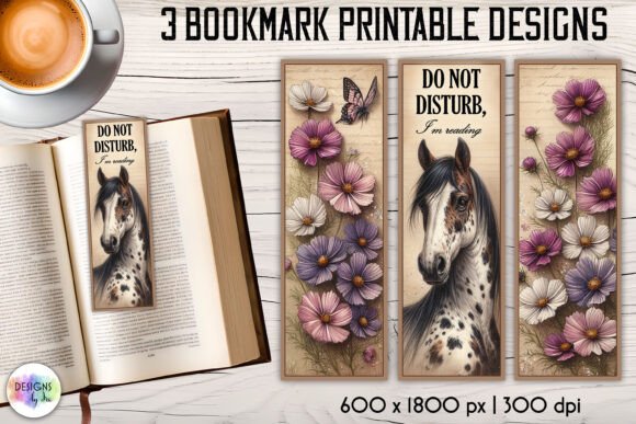 Vintage Bookmarks: Horse & Flower Graphics for Crafts