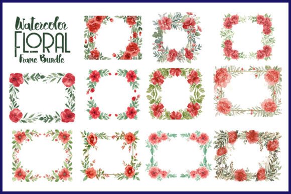Watercolor Floral Frame Bundle: Graphics & Decorative Elements