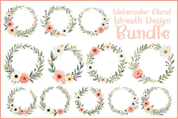 Watercolor Floral Wreath Bundle: Premium Graphics for Decorative Elements