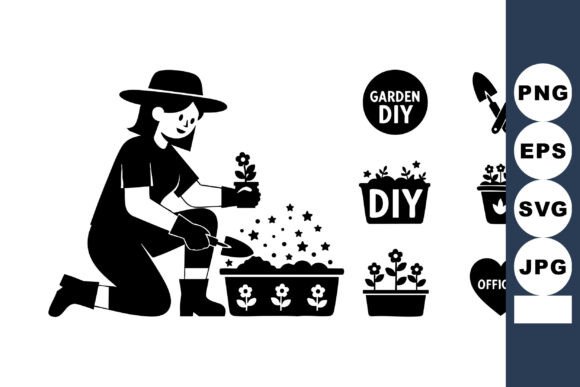 Woman Gardening Plants Vector for Crafts & Graphics